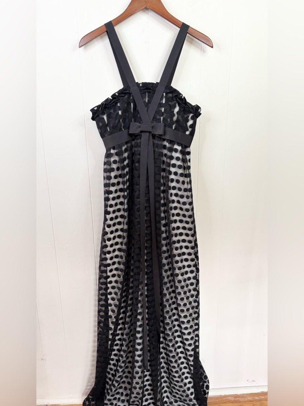 Notte By Marchesa Black Polka Dotted Tulle Bow Detail size 6